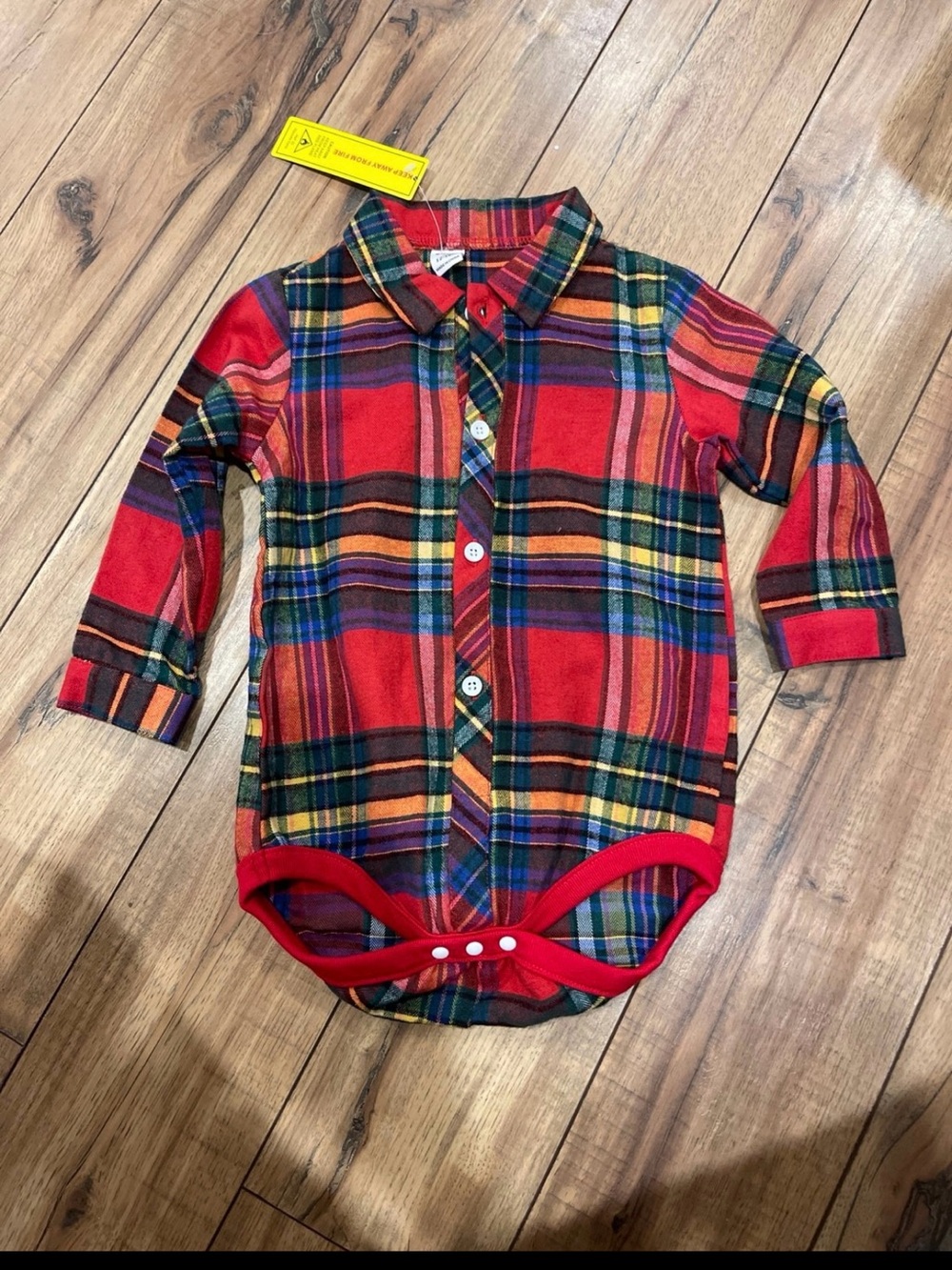SHEIN Red Multi-Color Plaid Long-Sleeve Baby Bodysuit